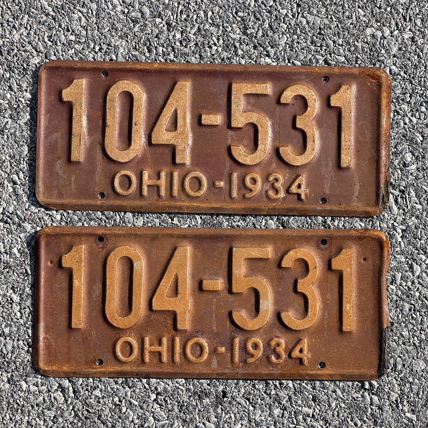 Photo of a 1934 Ohio License Plate Pair Auto Tag Garage Decor Vintage 104 531