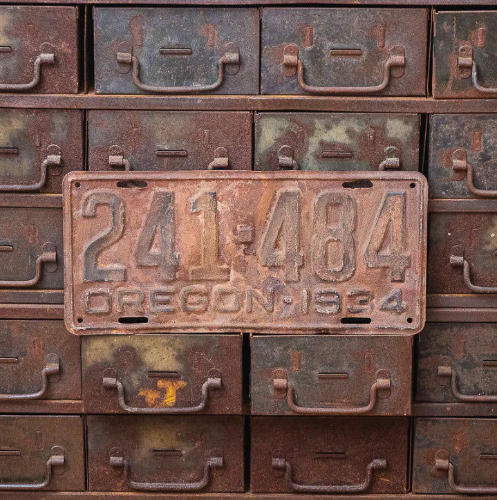 Photo of a 1934 Oregon License Plate Auto Tag Garage Decor Vintage 241 484 with original patina