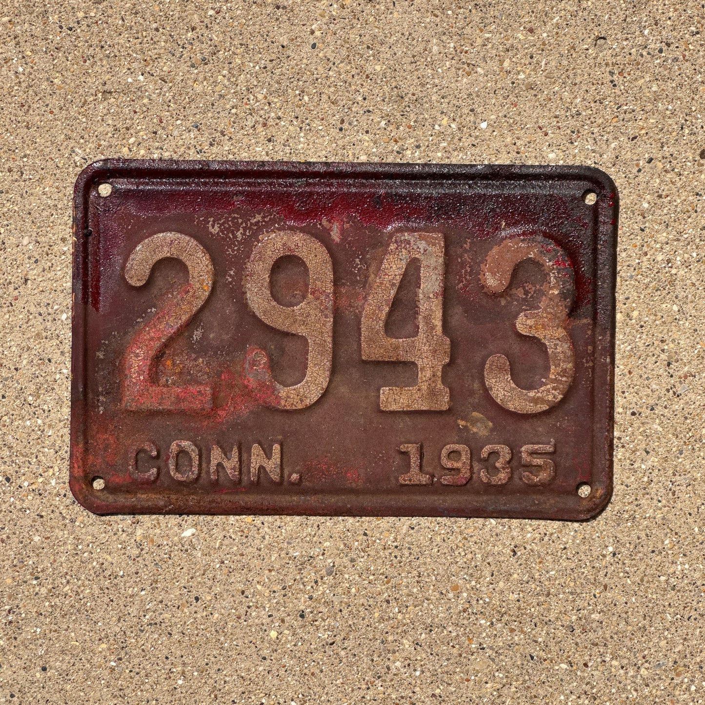 Photo of a 1935 Connecticut License Plate Auto Tag Garage Decor Vintage Four Digit 2943