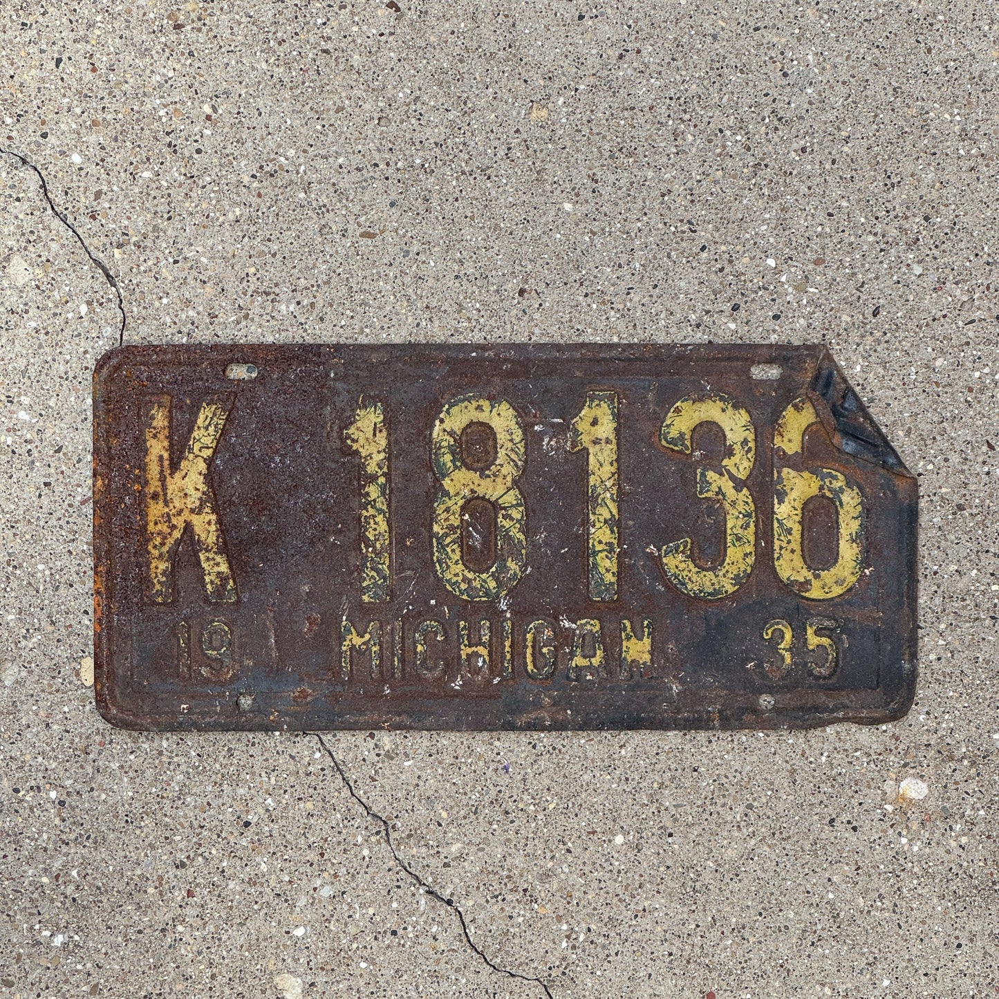 Photo of a 1935 Michigan License Plate Auto Tag Garage Decor Vintage K 18136