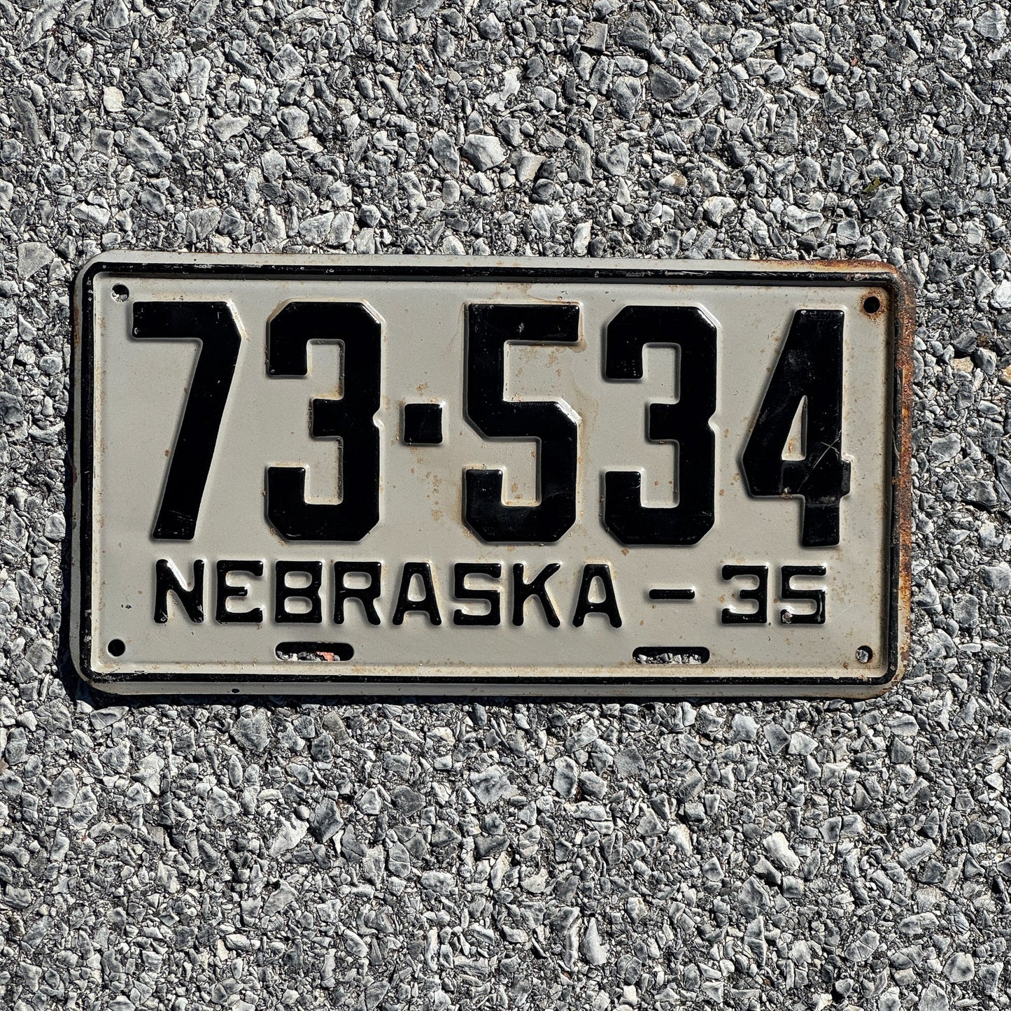 Photo of a 1935 Nebraska License Plate Auto Tag Garage Decor Vintage 73 534