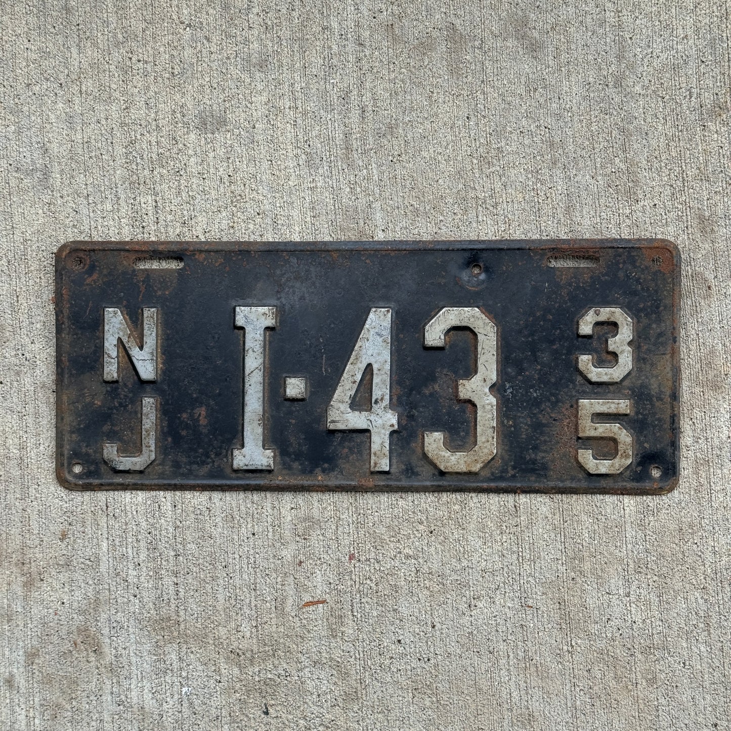 Photo of a 1935 New Jersey Courtesy License Plate Auto Tag Garage Decor Vintage Somerset County Government Official I 43 with original patina