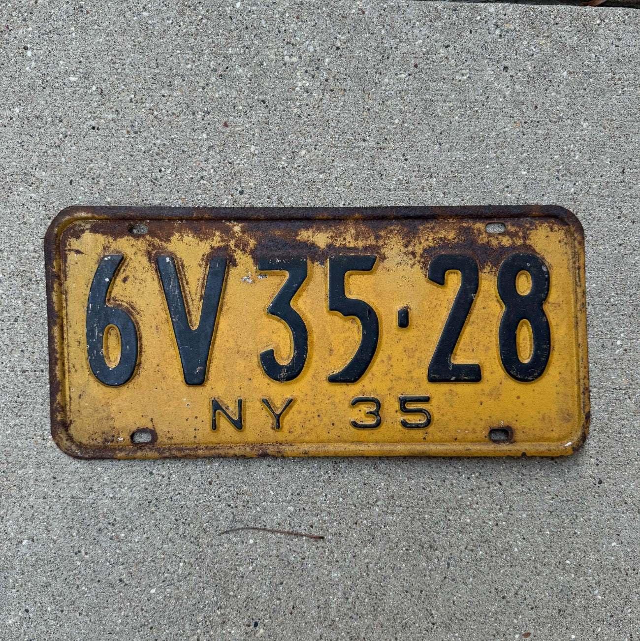 Photo of a 1935 New York License Plate Auto Tag Garage Decor Vintage 6V 3528