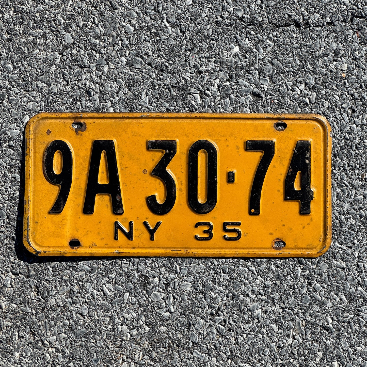 Photo of a 1935 New York License Plate Auto Tag Garage Decor Vintage 9A30 74