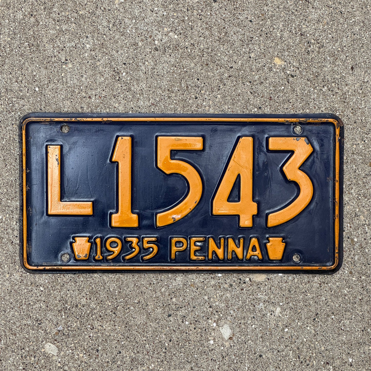 Photo of a 1935 Pennsylvania License Plate Auto Tag Garage Decor Vintage L 1543 with original patina
