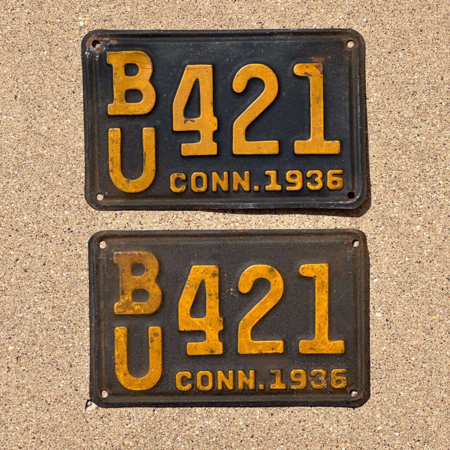 Photo of a 1936 Connecticut License Plate Pair Auto Tag Garage Decor Vintage BU 421