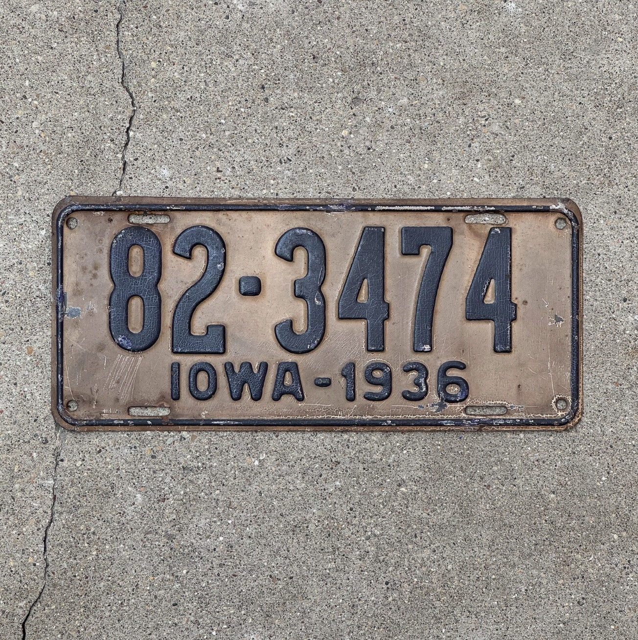 Photo of a 1936 Iowa License Plate Auto Tag Garage Decor Vintage 82 3474