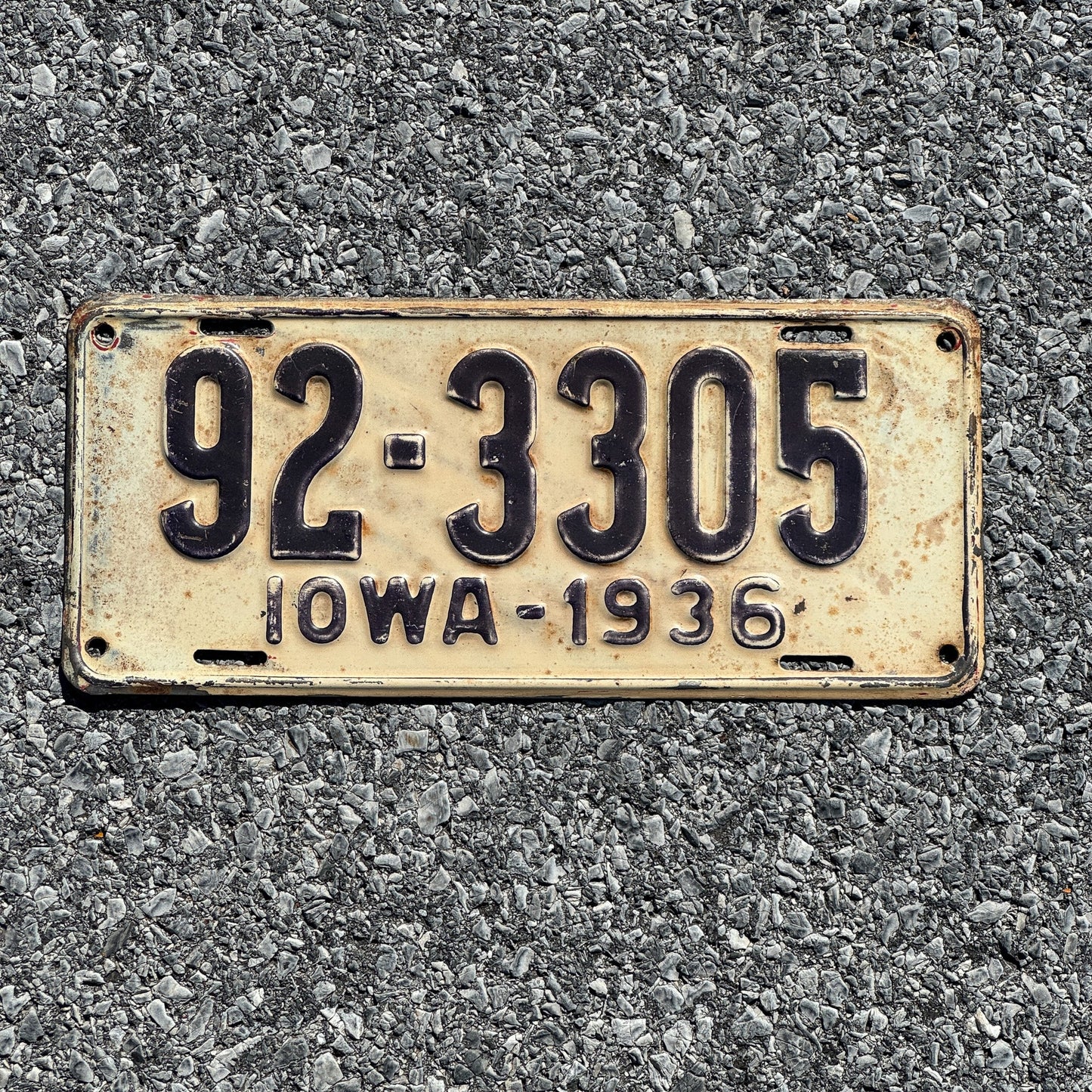 Photo of a 1936 Iowa License Plate Auto Tag Garage Decor Vintage 92 3305