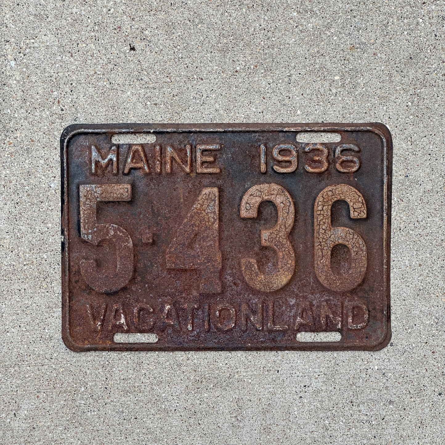 Photo of a 1936 Maine License Plate Auto Tag Garage Decor Vintage 5436