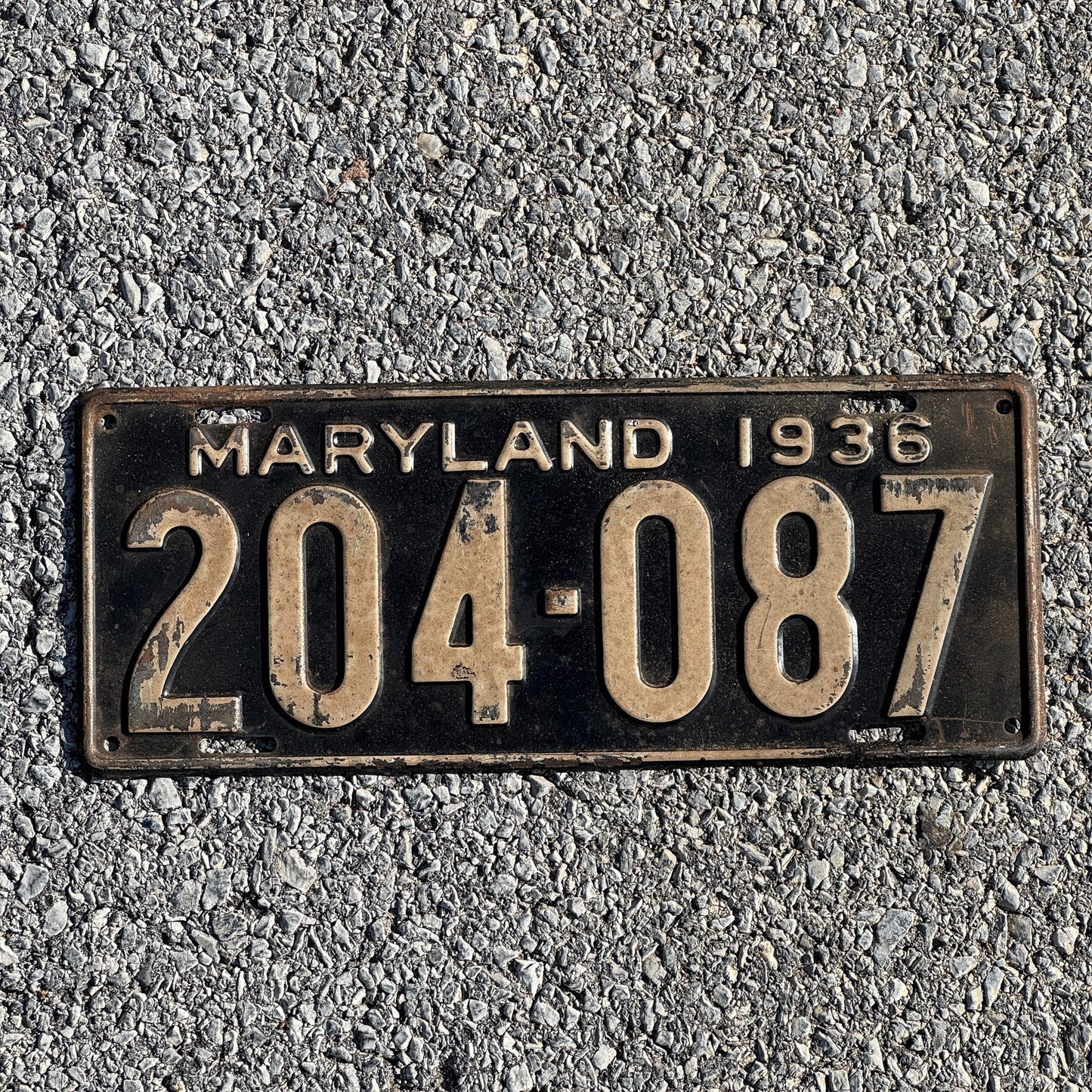Photo of a 1936 Maryland License Plate Auto Tag Garage Decor Vintage 204 087