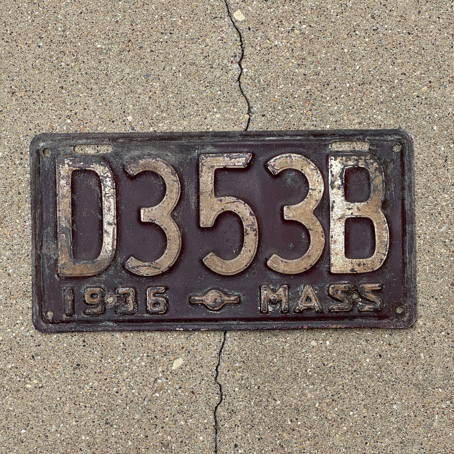 Photo of a 1936 Massachusetts Dealer License Plate Auto Tag Garage Decor Vintage D 353 B