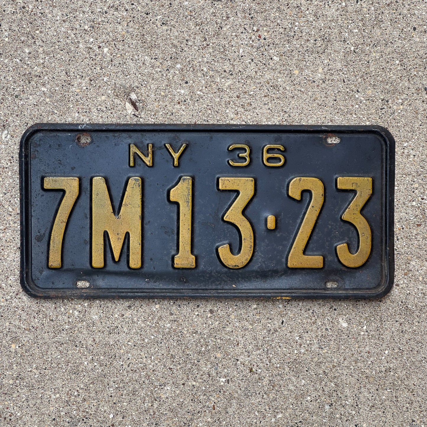 Photo of a 1936 New York License Plate Auto Tag Garage Decor Vintage 7M 1323