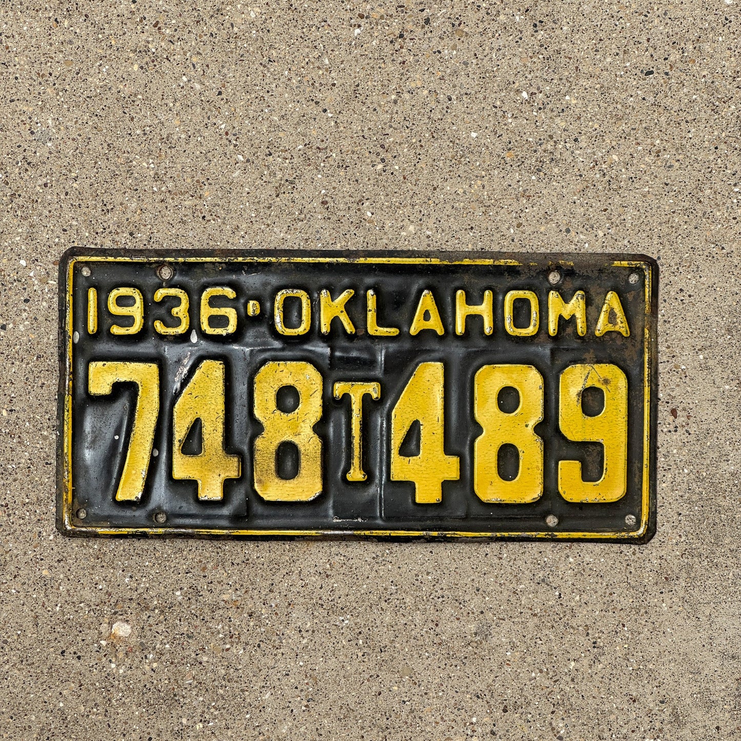 Photo of a 1936 Oklahoma Truck License Plate Auto Tag Garage Decor Vintage 748 T 489
