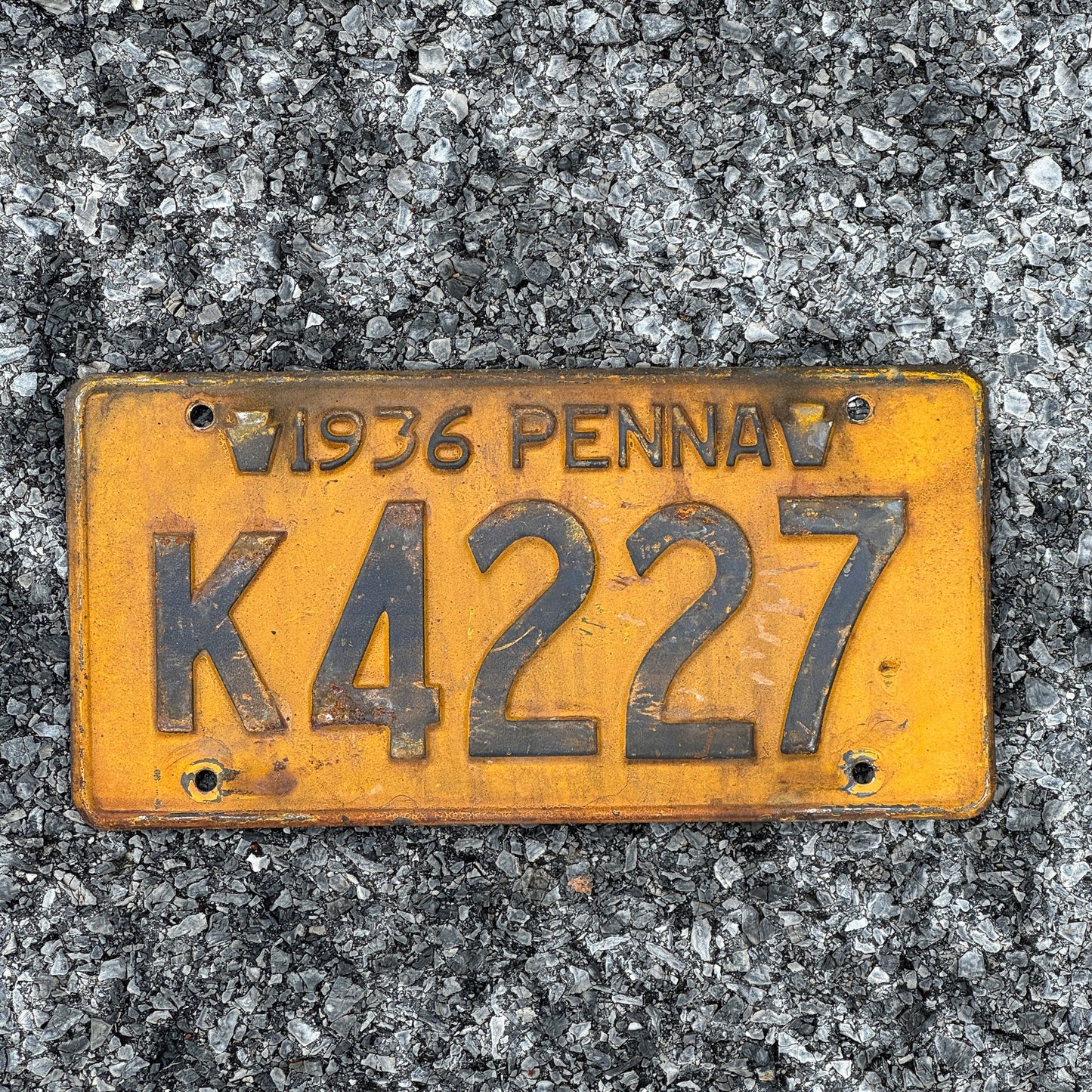 Photo of a 1936 Pennsylvania License Plate Auto Tag Garage Decor Vintage K4227