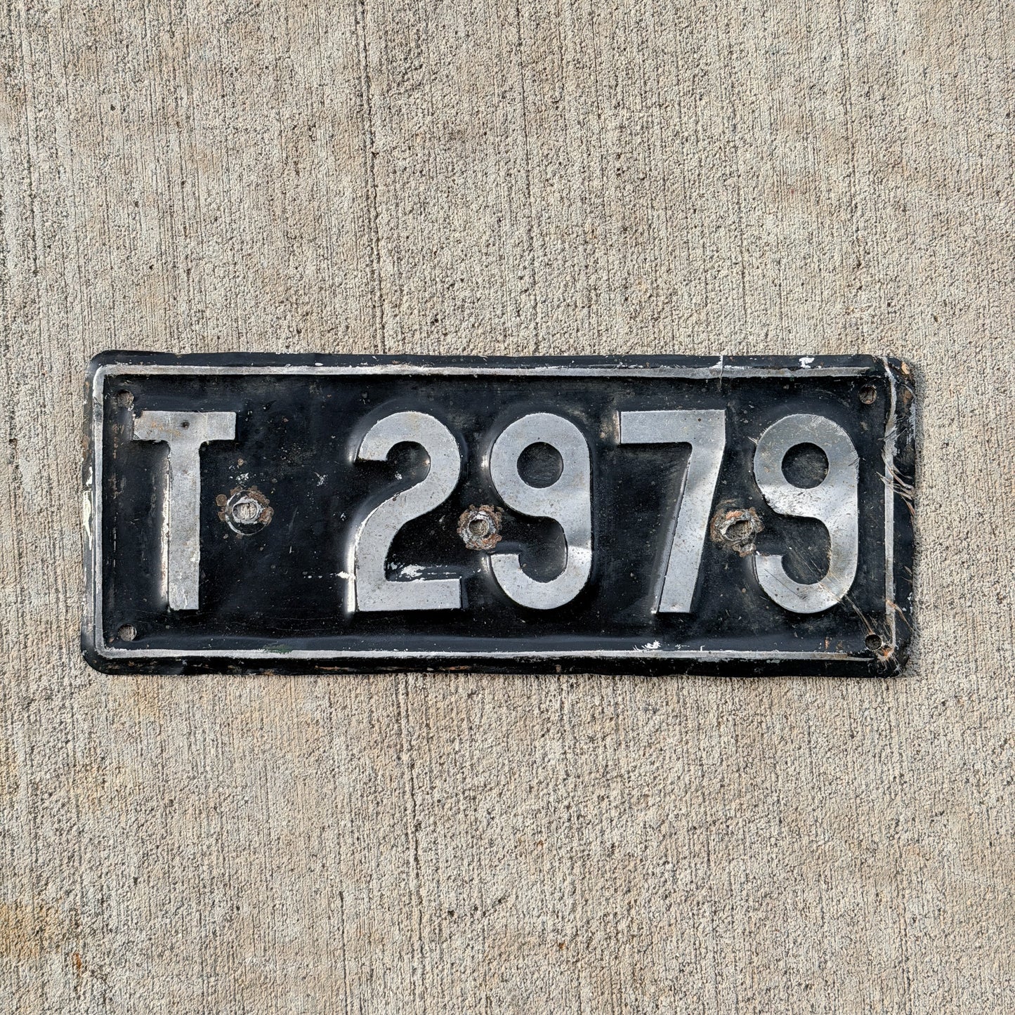 Photo of a 1937 1973 Jamaica License Plate Auto Tag Garage Decor Vintage Manchester Parish T 2979 with original patina