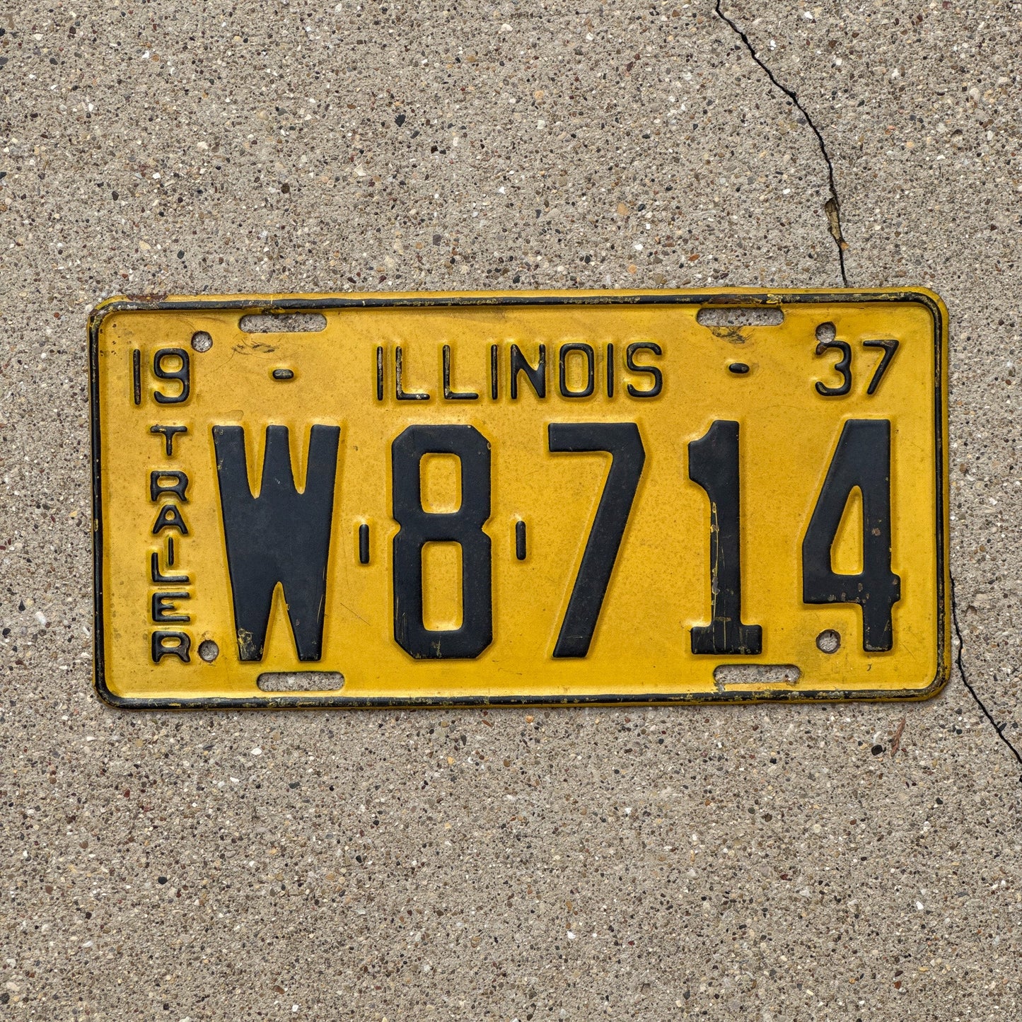 Photo of a 1937 Illinois Trailer License Plate Auto Tag Garage Decor Vintage W 8714
