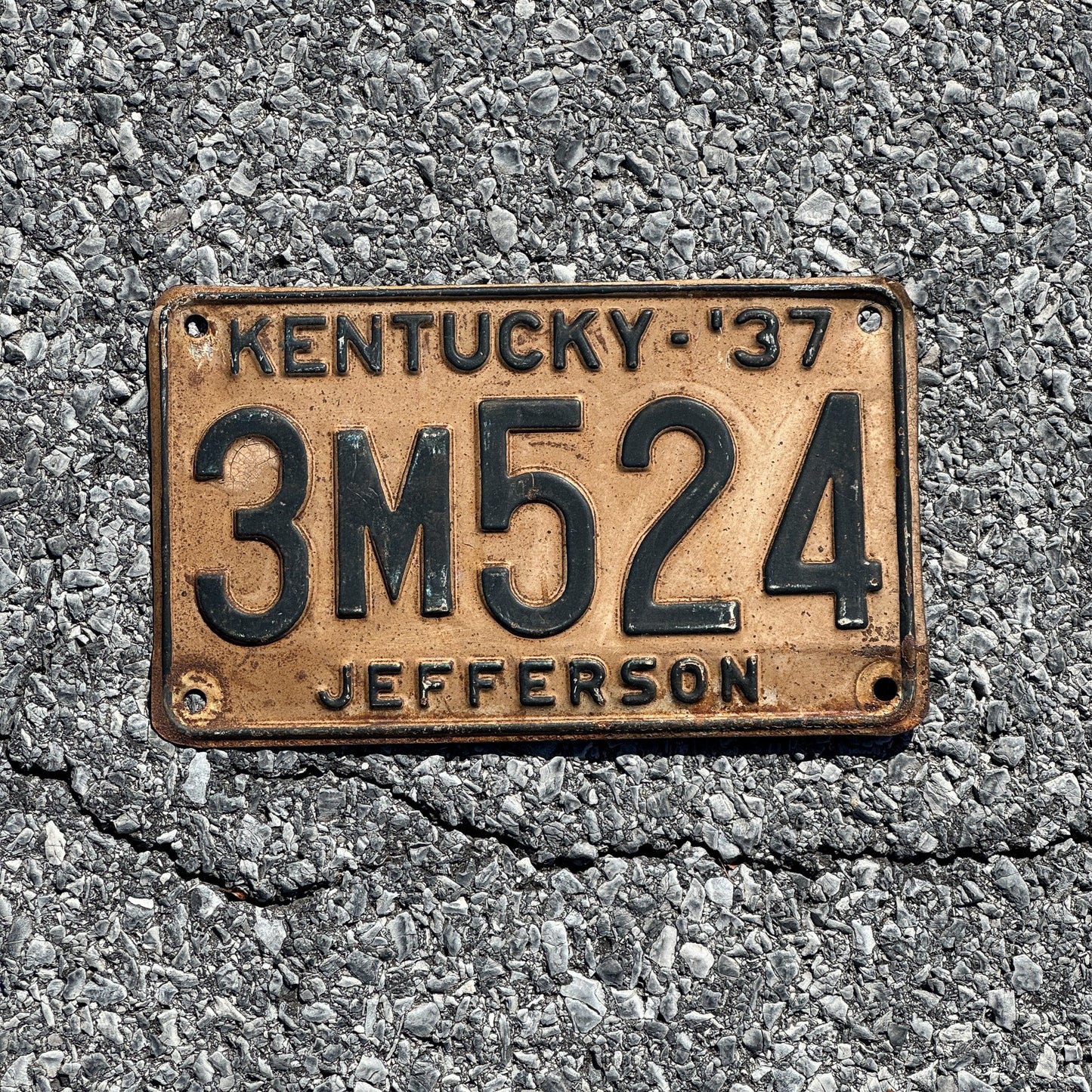 Photo of a 1937 Kentucky License Plate Auto Tag Garage Decor Vintage Jefferson County 3M524