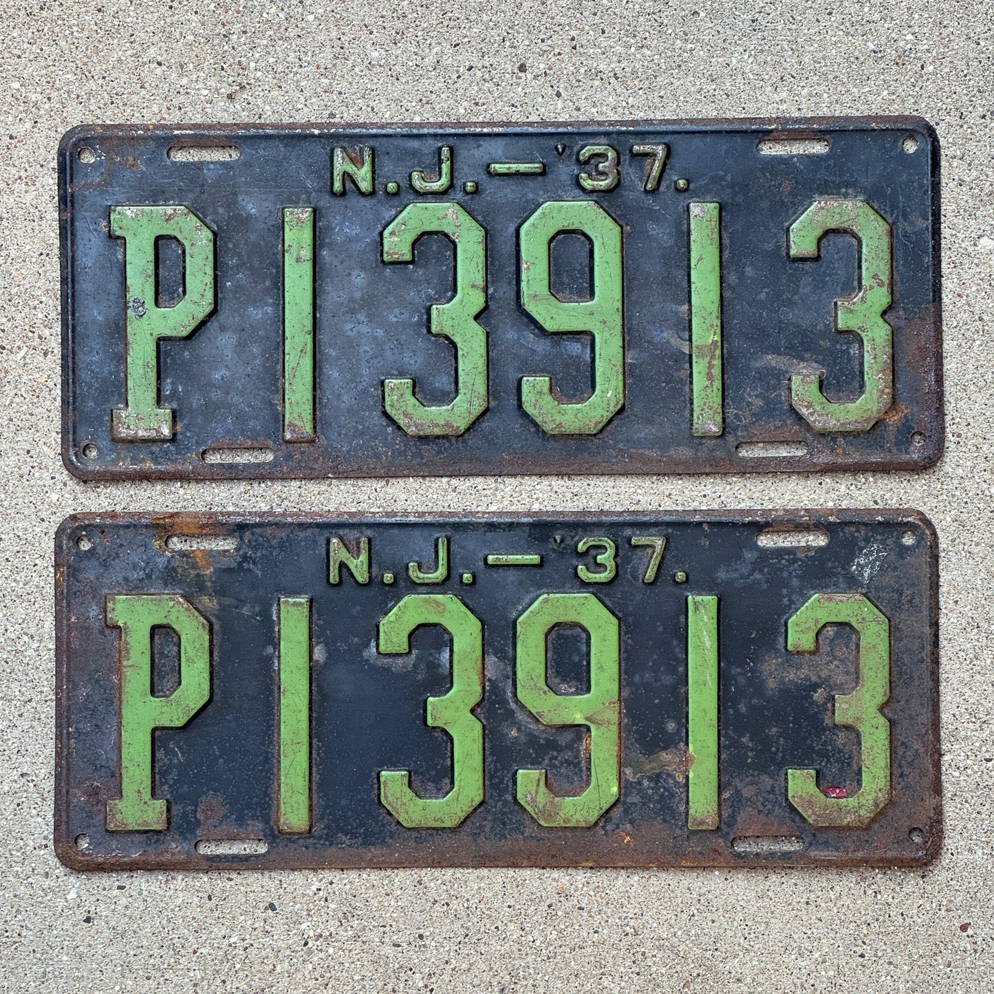 Photo of a 1937 New Jersey License Plate Pair Auto Tag Garage Decor Vintage P 13913