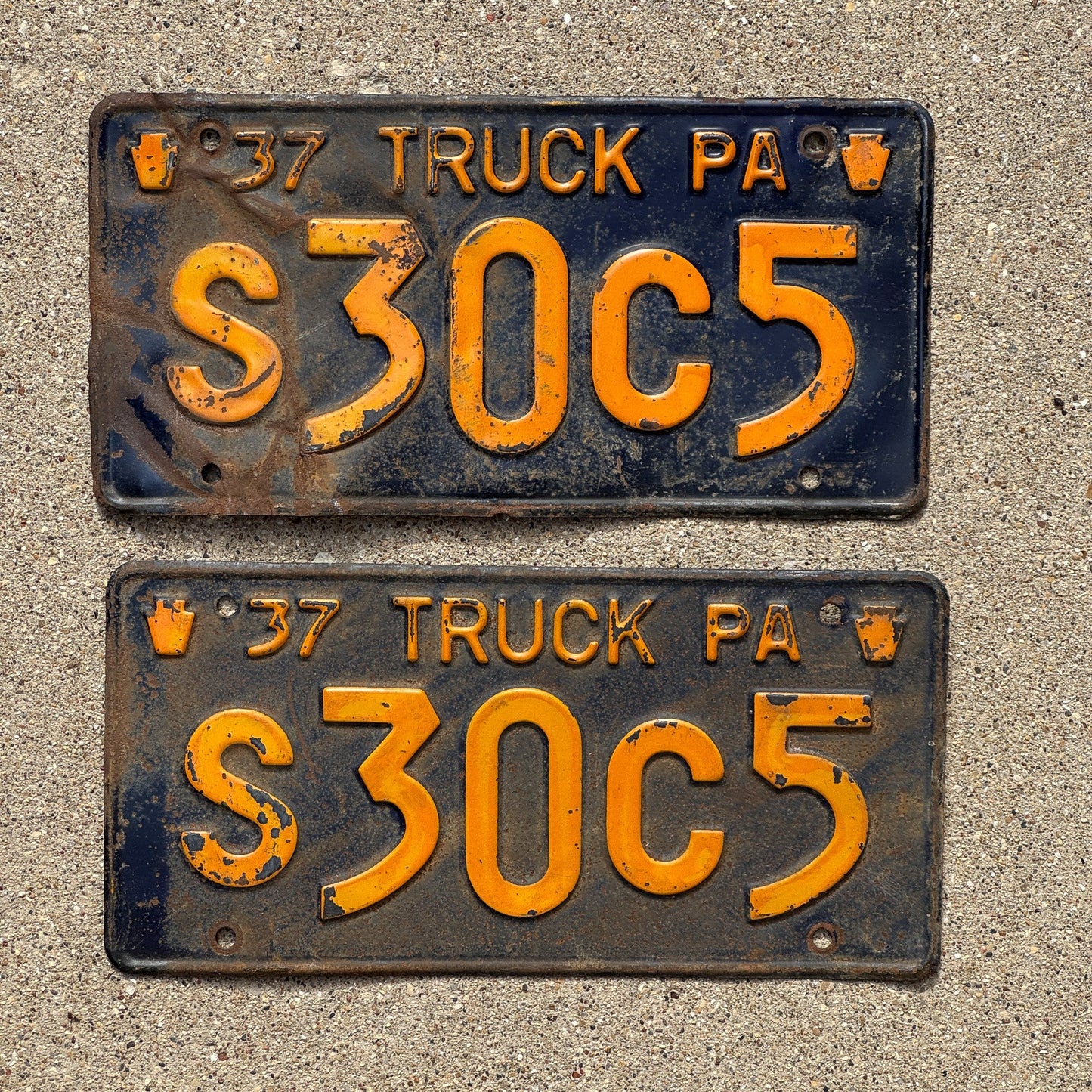 Photo of a 1937 Pennsylvania Truck License Plate Pair Auto Tag Garage Decor Vintage S 30 C5