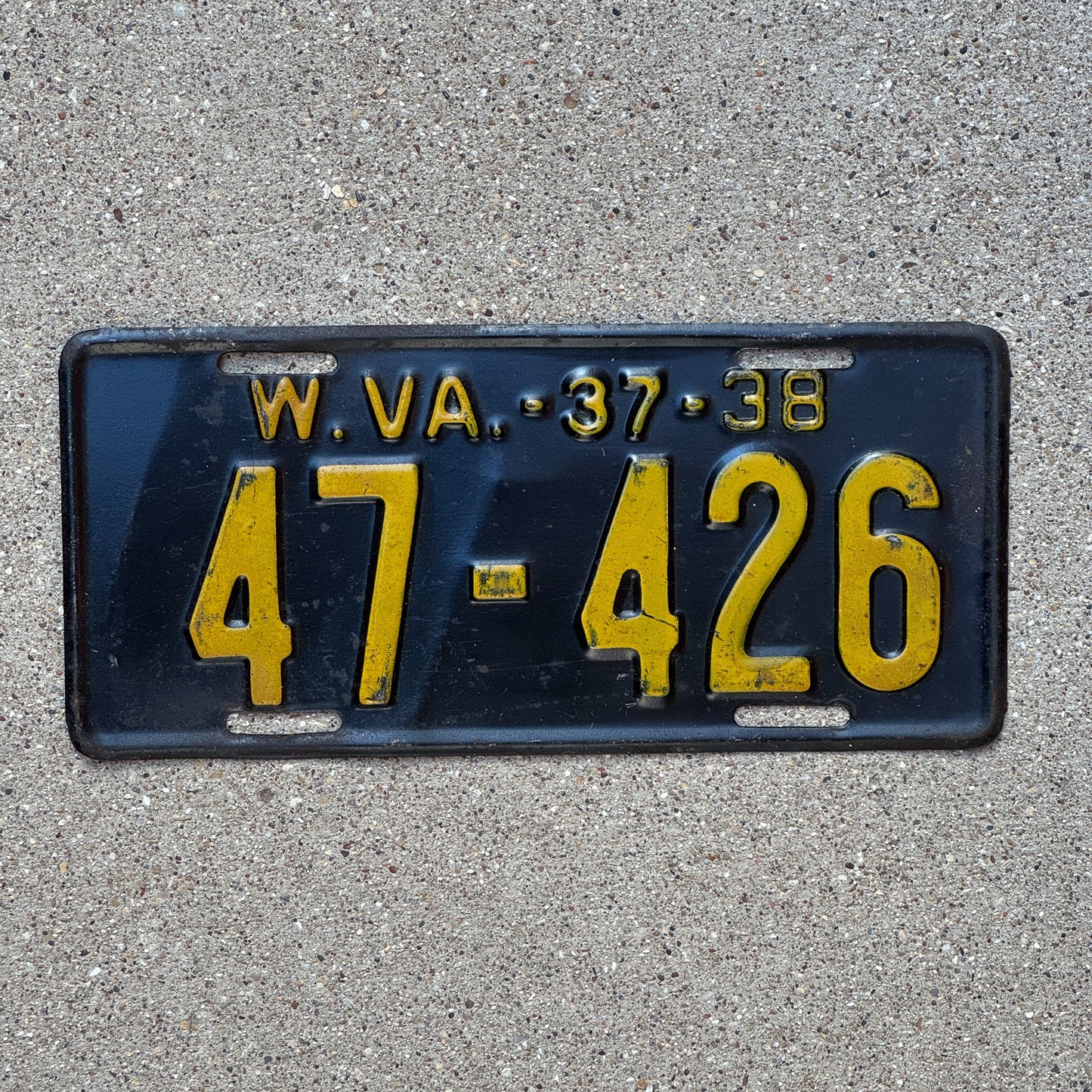 Photo of a 1937 West Virginia License Plate Auto Tag Garage Decor Vintage 47 426
