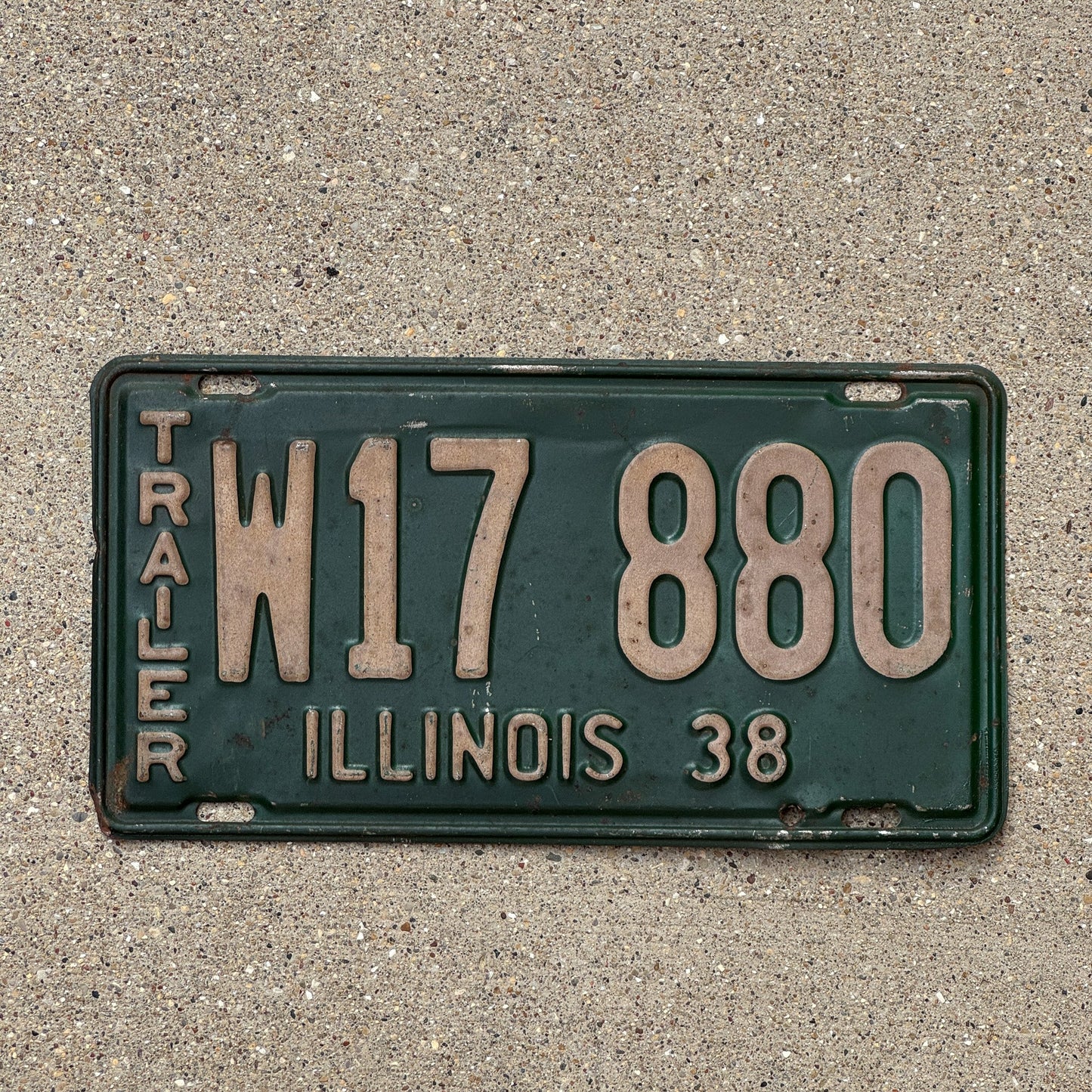 Photo of a 1938 Illinois Trailer License Plate Auto Tag Garage Decor Vintage W 17880