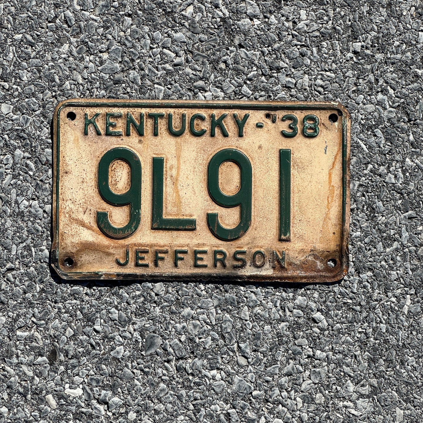 Photo of a 1938 Kentucky License Plate Auto Tag Garage Decor Vintage Jefferson County 9L91