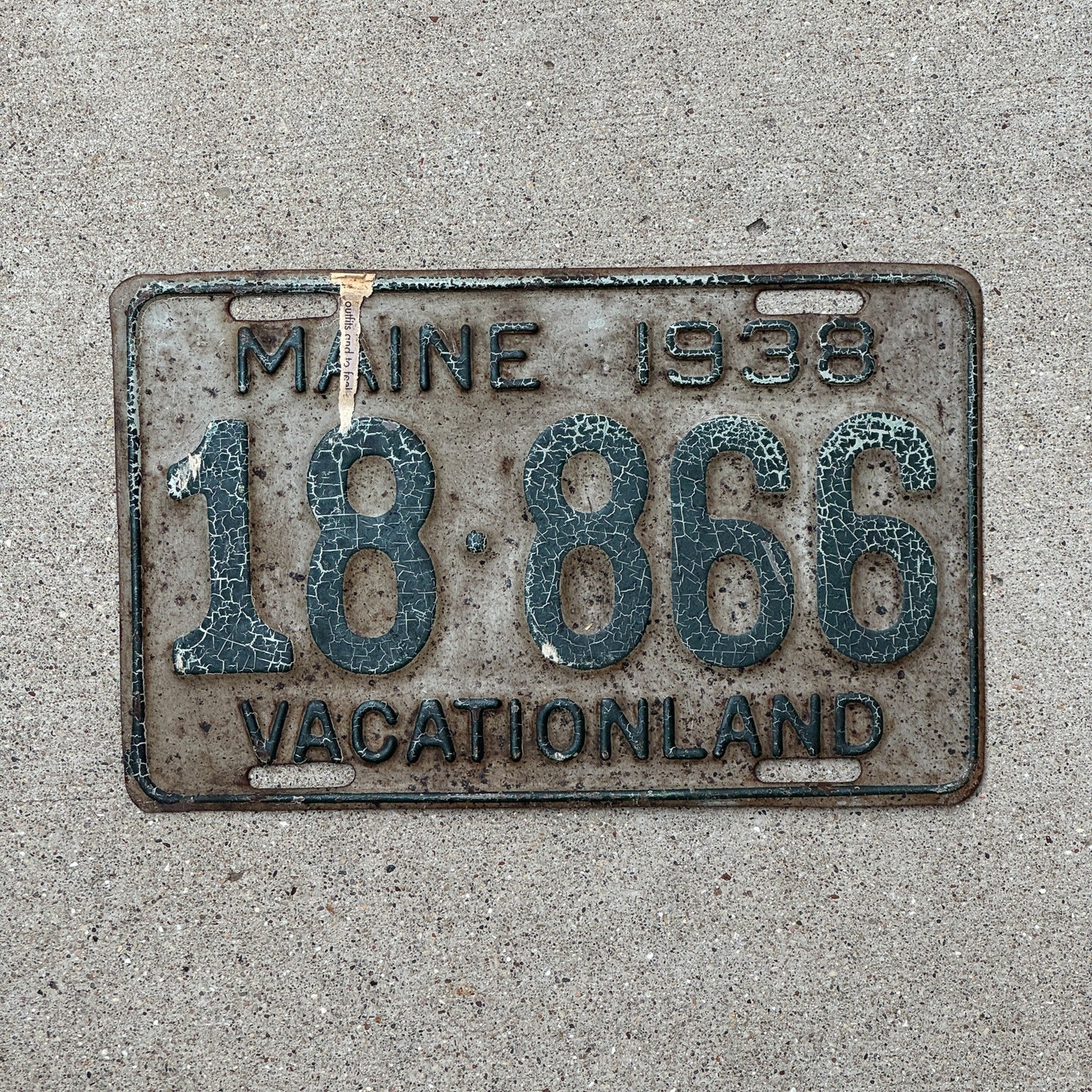 Photo of a 1938 Maine License Plate Auto Tag Garage Decor Vintage 18866