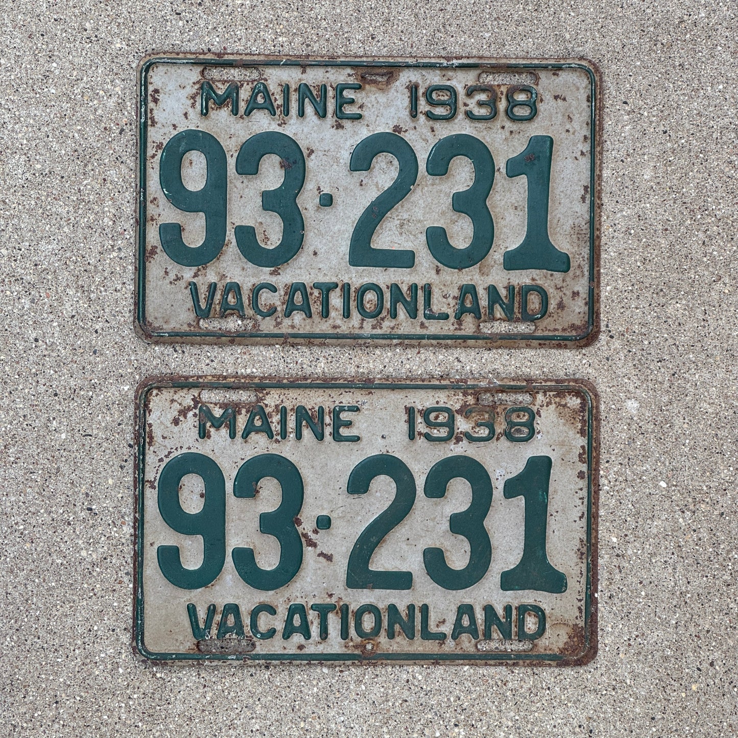 Photo of a 1938 Maine License Plate Pair Auto Tag Garage Decor Vintage 93231