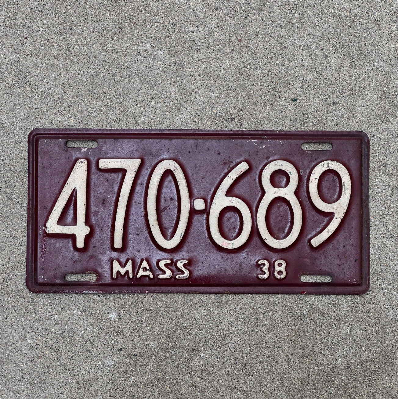 Photo of a 1938 Massachusetts License Plate Auto Tag Garage Decor Vintage 470 689