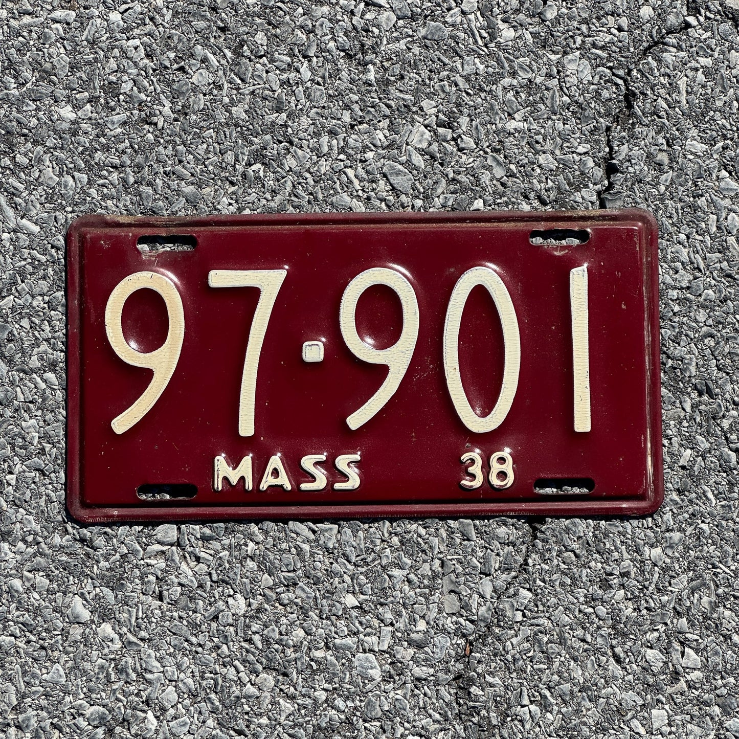 Photo of a 1938 Massachusetts License Plate Auto Tag Garage Decor Vintage 97 901