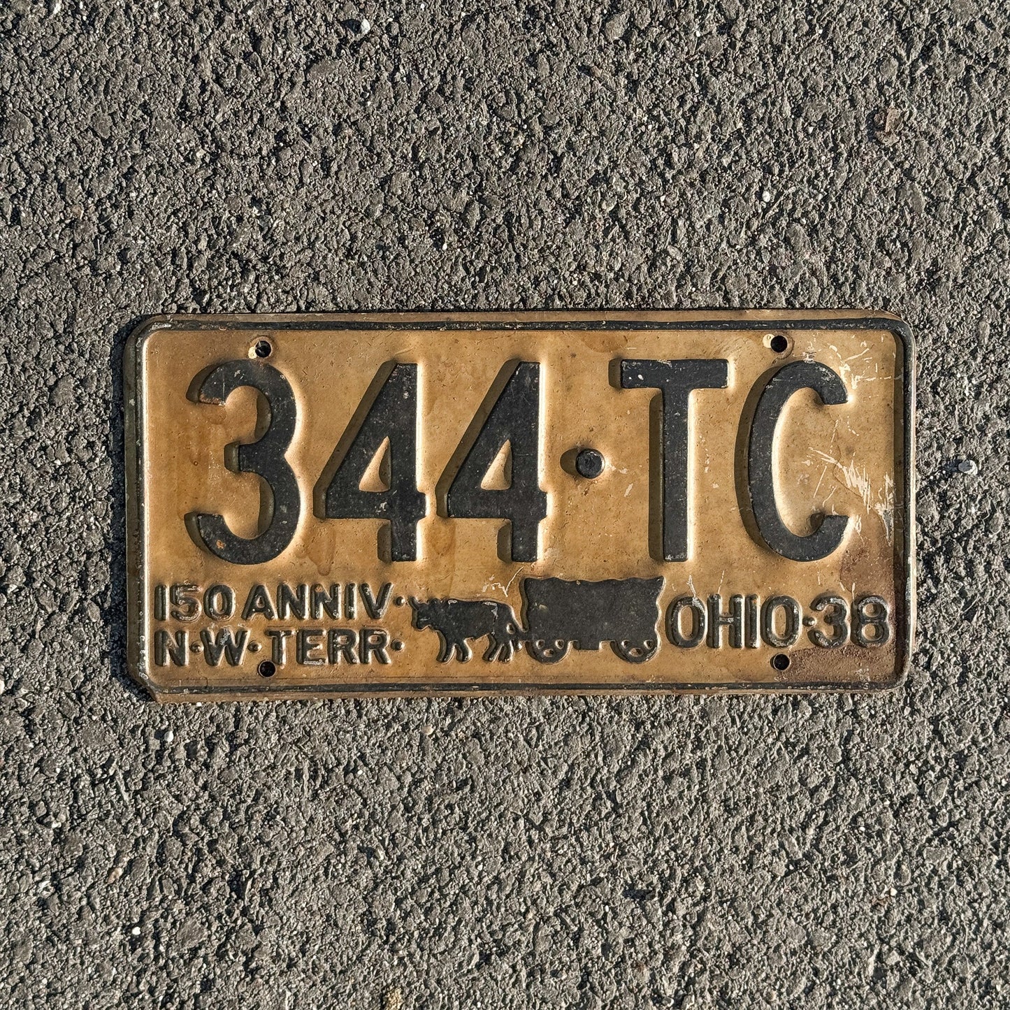 Photo of a 1938 Ohio License Plate Auto Tag Garage Decor Vintage 344 TC