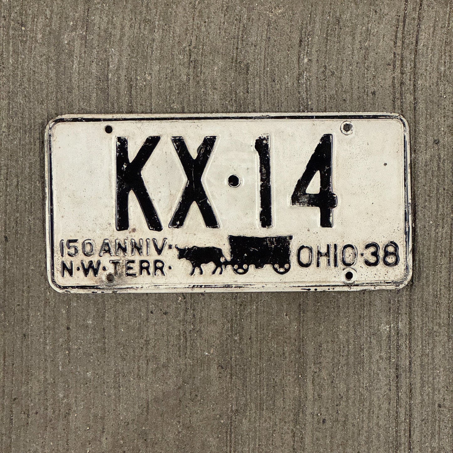 Photo of a 1938 Ohio License Plate Auto Tag Garage Decor Vintage KX 14