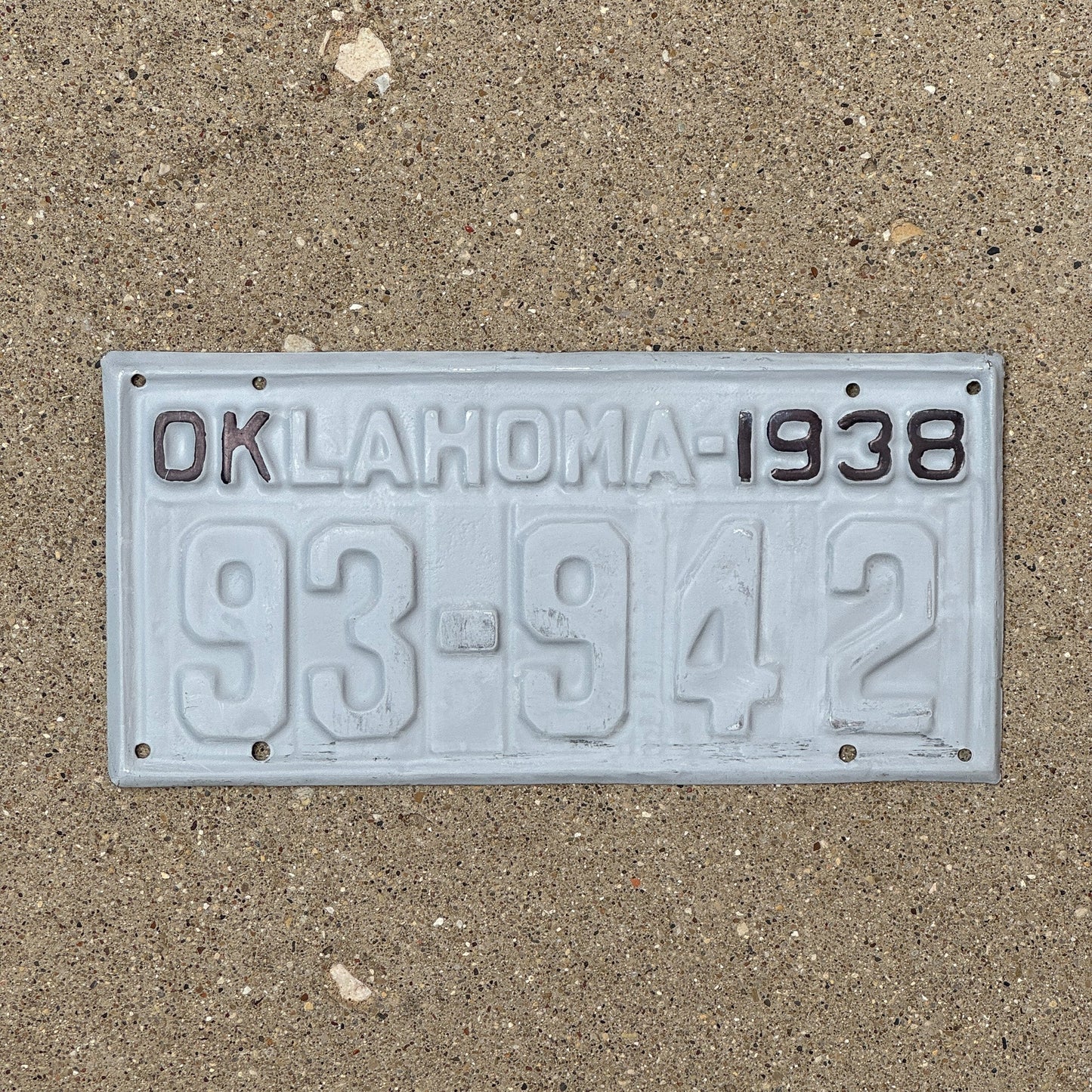 Photo of a 1938 Oklahoma License Plate Auto Tag Garage Decor Vintage 93 942