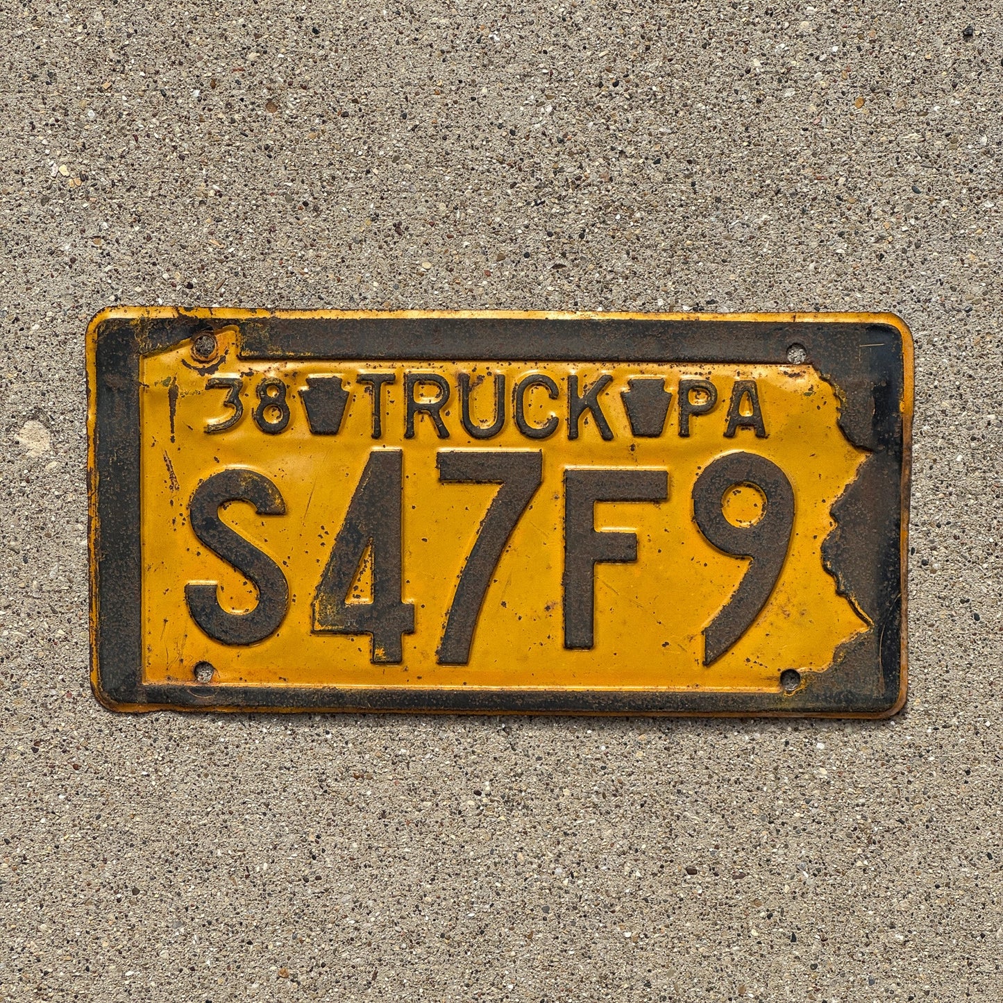 Photo of a 1938 Pennsylvania Truck License Plate Auto Tag 2 Garage Decor S 47 F9