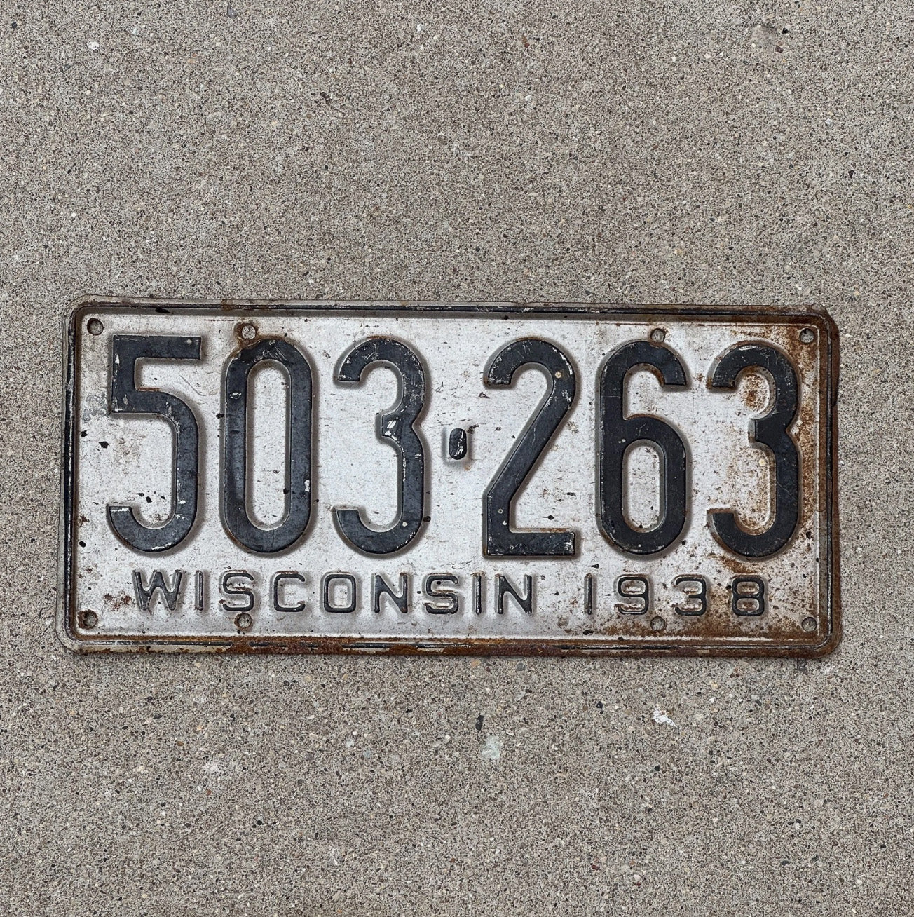Photo of a 1938 Wisconsin License Plate Auto Tag Garage Decor Vintage 503 263
