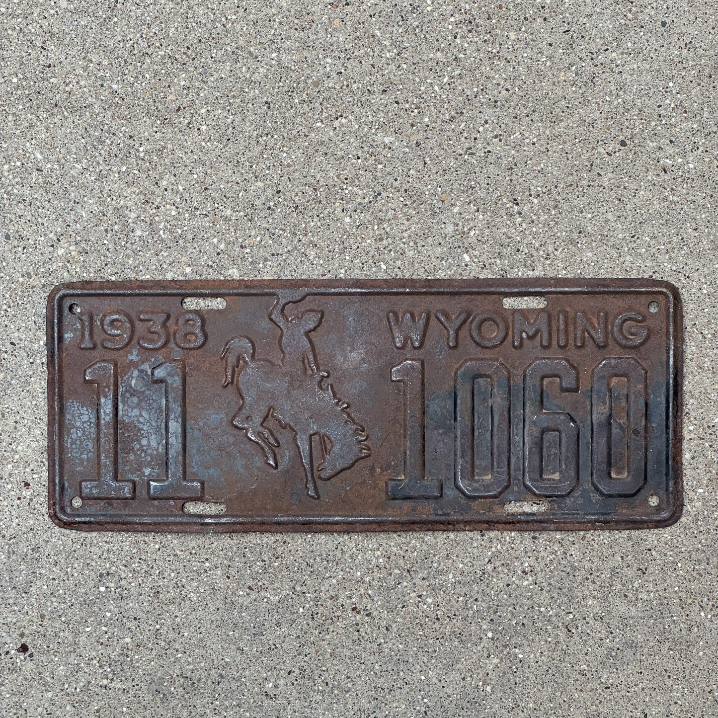 Photo of a 1938 Wyoming License Plate Auto Tag Garage Decor Vintage Bronco Cowboy 11 1060