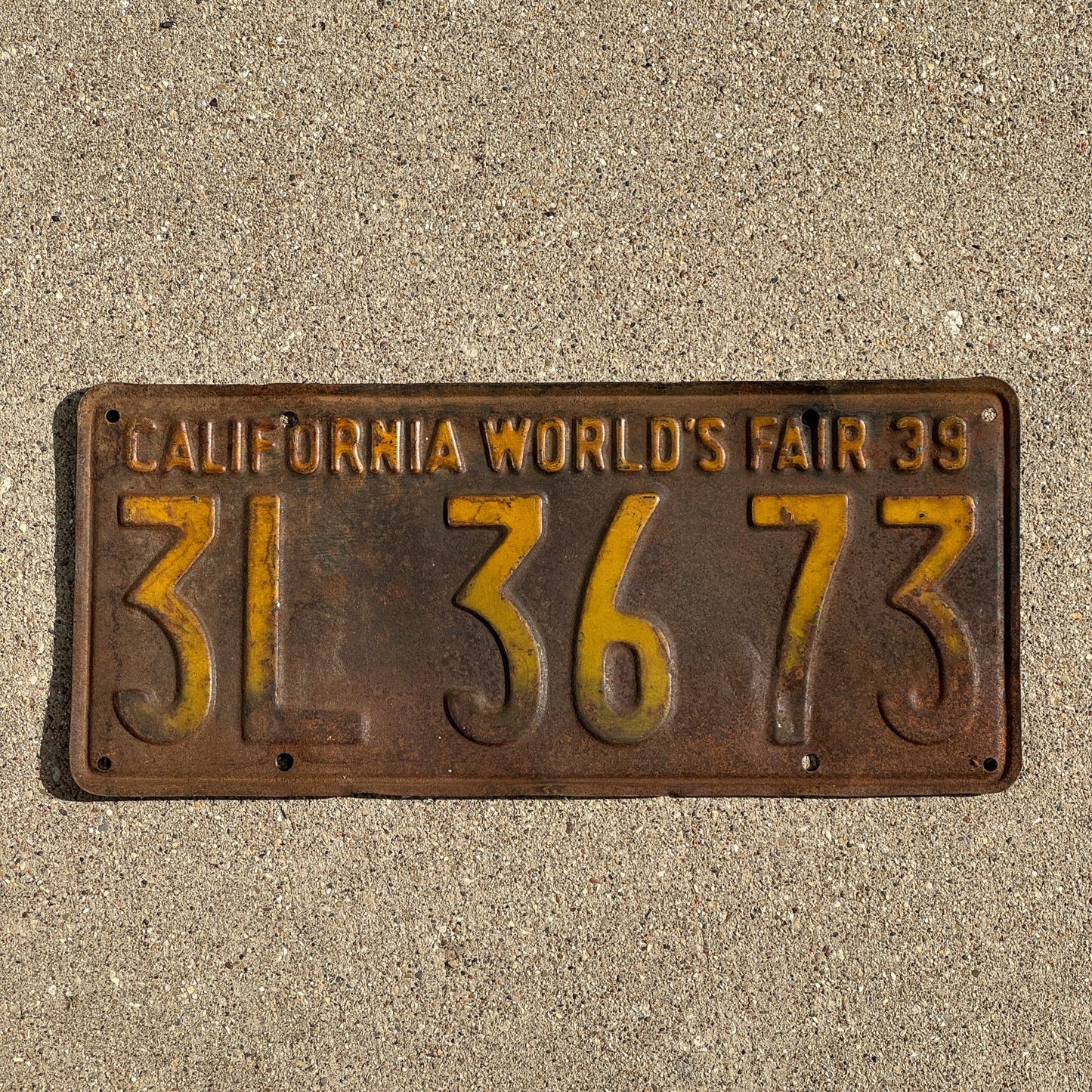 Photo of a 1939 California License Plate Auto Tag Garage Decor Vintage 3L 3673