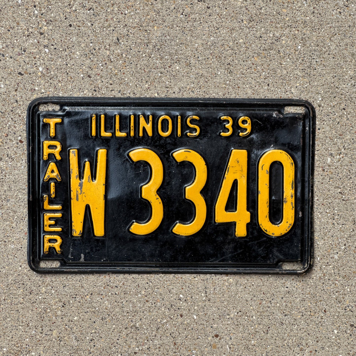 Photo of a 1939 Illinois Trailer License Plate Auto Tag Garage Decor Vintage W 3340