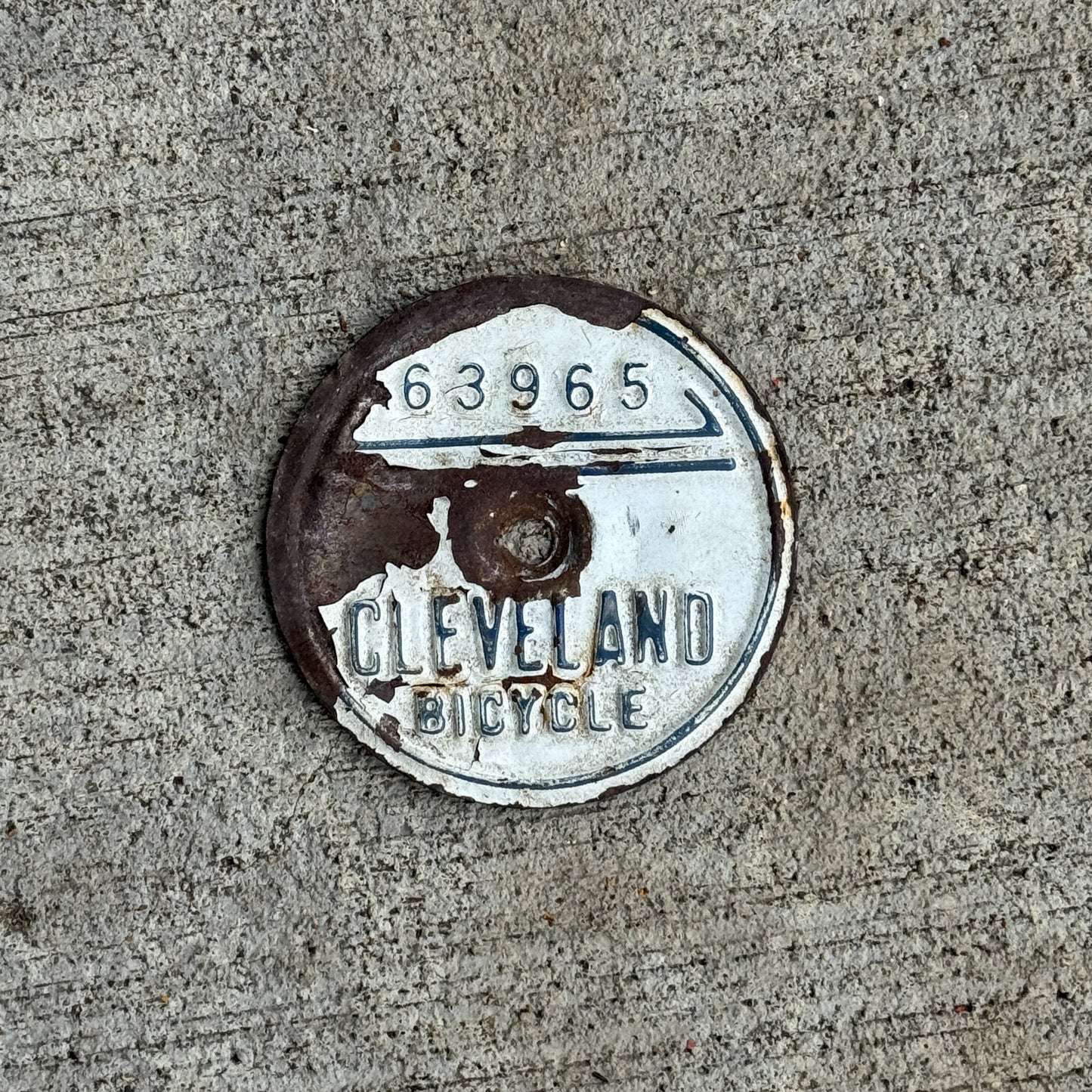 Photo of a 1940 Era Ohio Bicycle License Plate Auto Tag Garage Decor Vintage 63965 with original patina