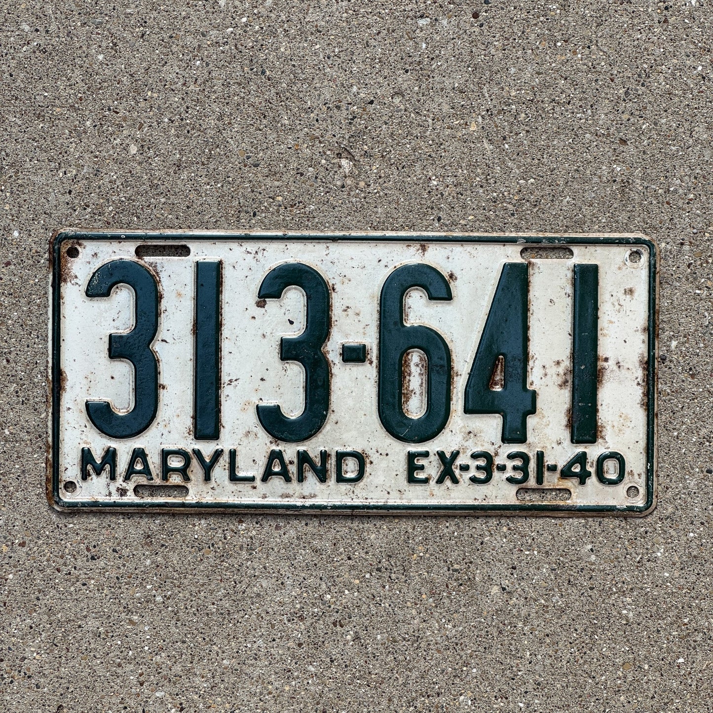 Photo of a 1940 Maryland License Plate Auto Tag Garage Decor Vintage 313 641