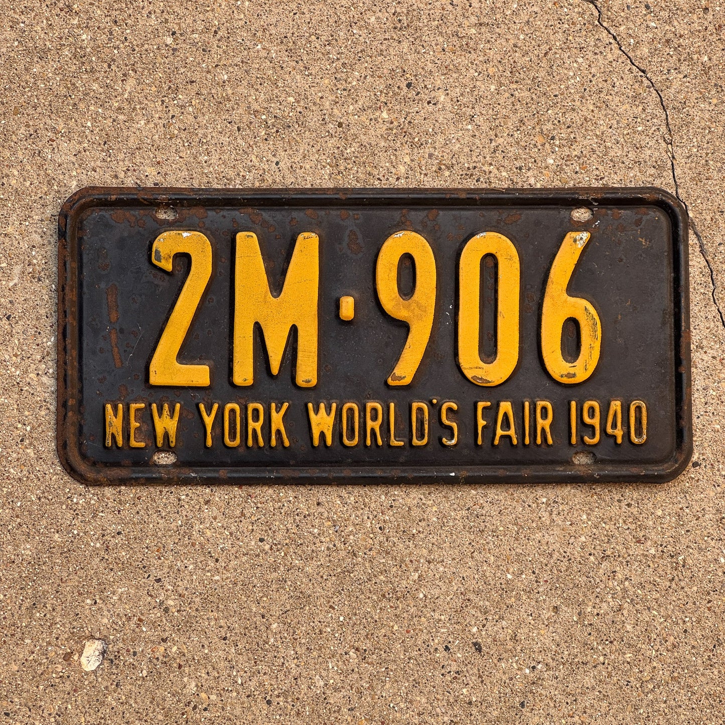 Photo of a 1940 New York License Plate Auto Tag Garage Decor Vintage World's Fair 2M 906