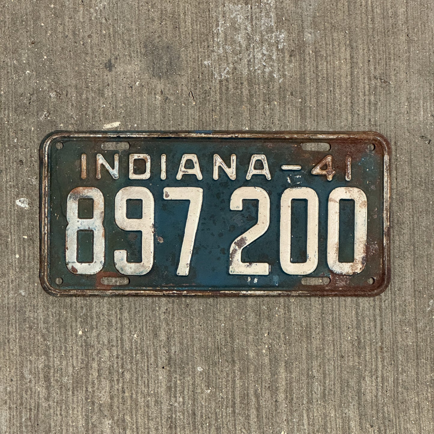 Photo of a 1941 Indiana License Plate Auto Tag Garage Decor Vintage 897 200 with original patina