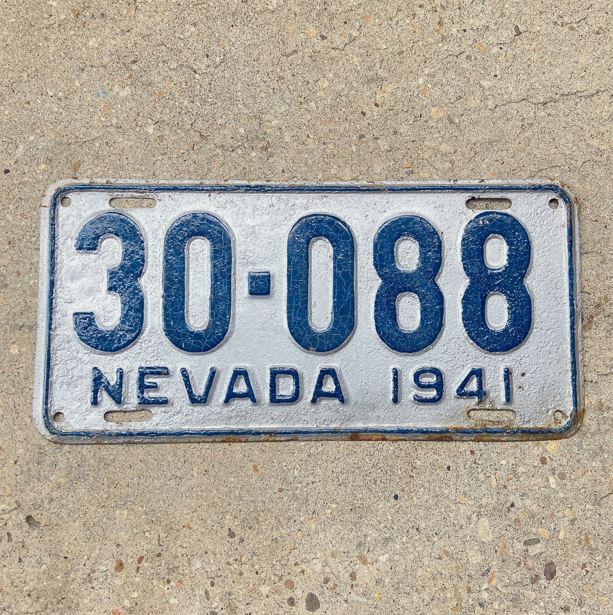 Photo of a 1941 Nevada License Plate Auto Tag Garage Decor Vintage 30 088 with original patina
