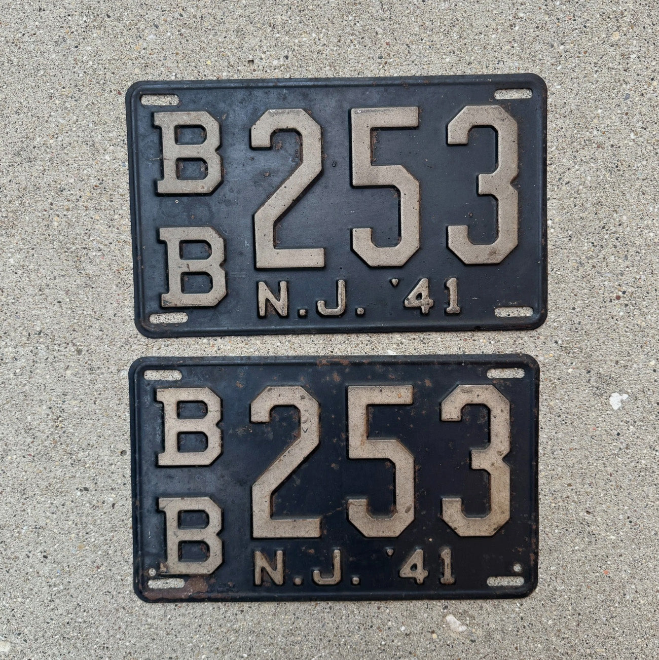 Photo of a 1941 New Jersey License Plate Pair Auto Tag Garage Decor Vintage YOM Ford Chevy Dodge BB 253