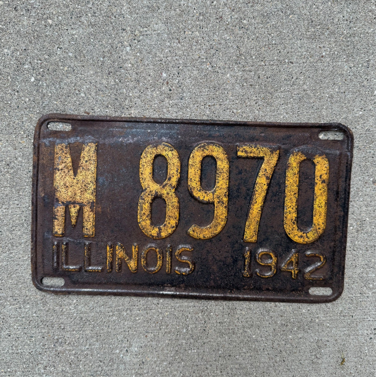 Photo of a 1942 Illinois MUNICIPAL License Plate Auto Tag Garage Decor Vintage License Plate Auto Tag Garage Decor M 8970