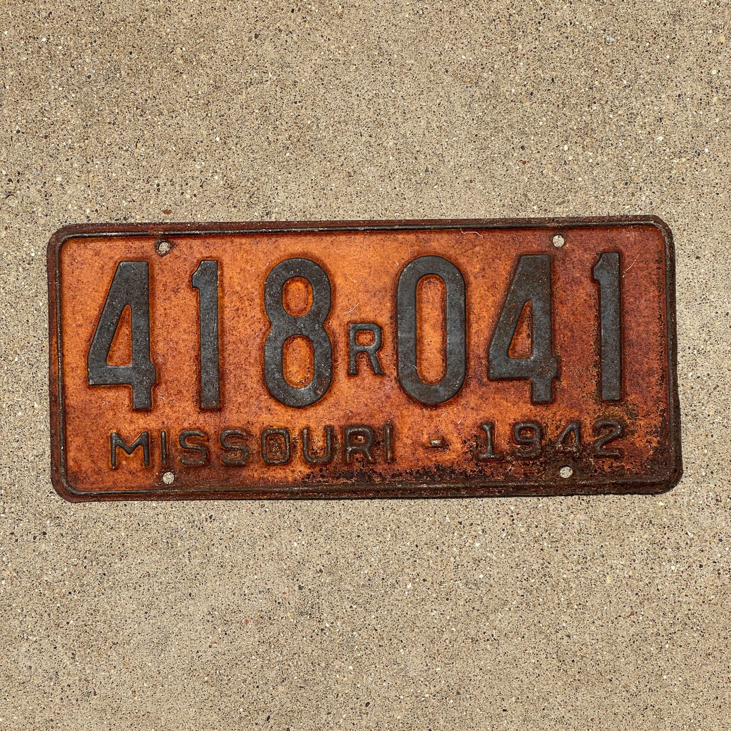 Photo of a 1942 Missouri Replacement License Plate Auto Tag Garage Decor Vintage 418 R 041