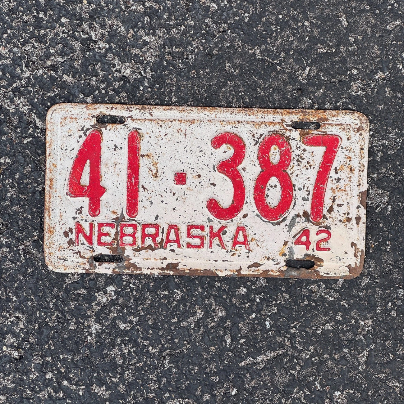 Photo of a 1942 Nebraska License Plate Auto Tag Garage Decor Vintage 41 387
