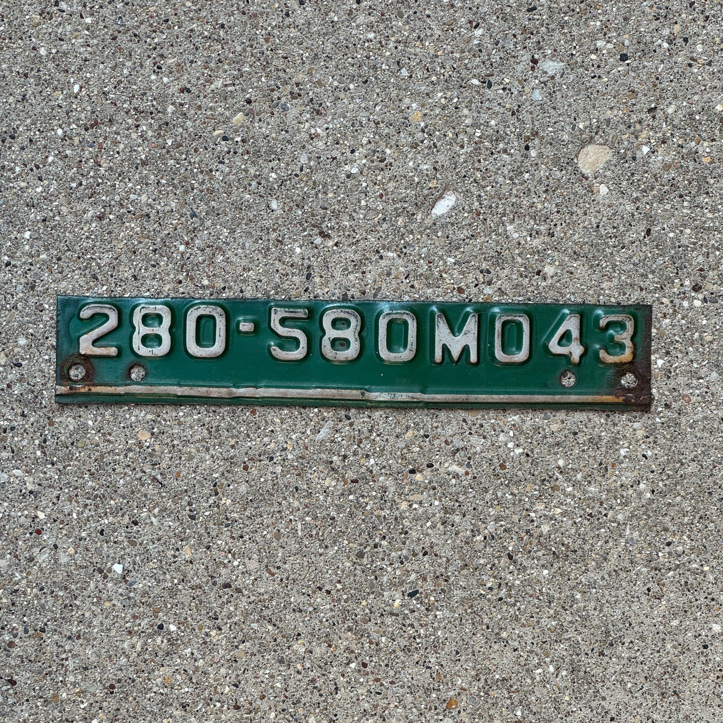 Photo of a 1943 Missouri Tab License Plate Auto Tag Garage Decor Vintage Strip 280 580