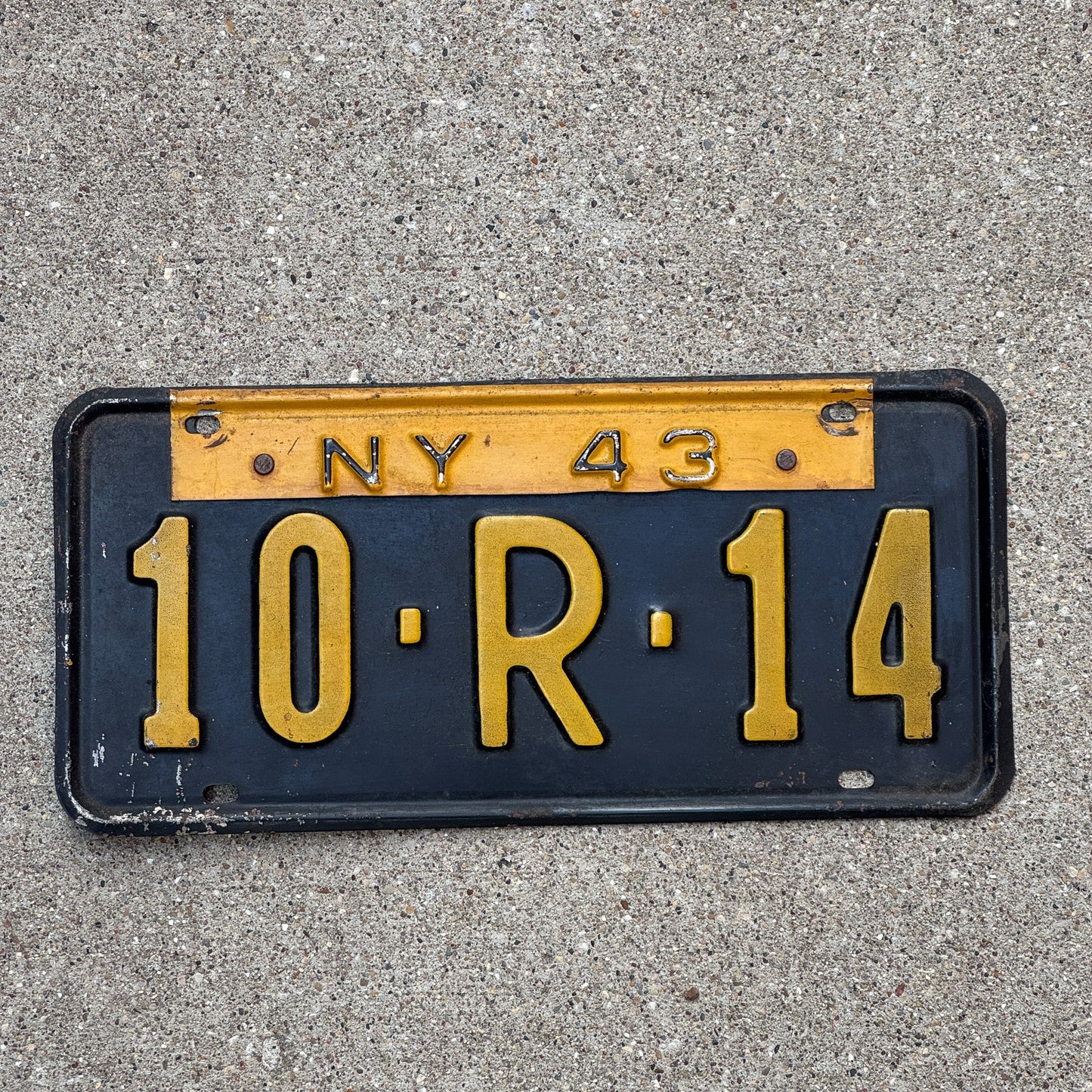 Photo of a 1943 New York License Plate Auto Tag Garage Decor Vintage 10 R 14