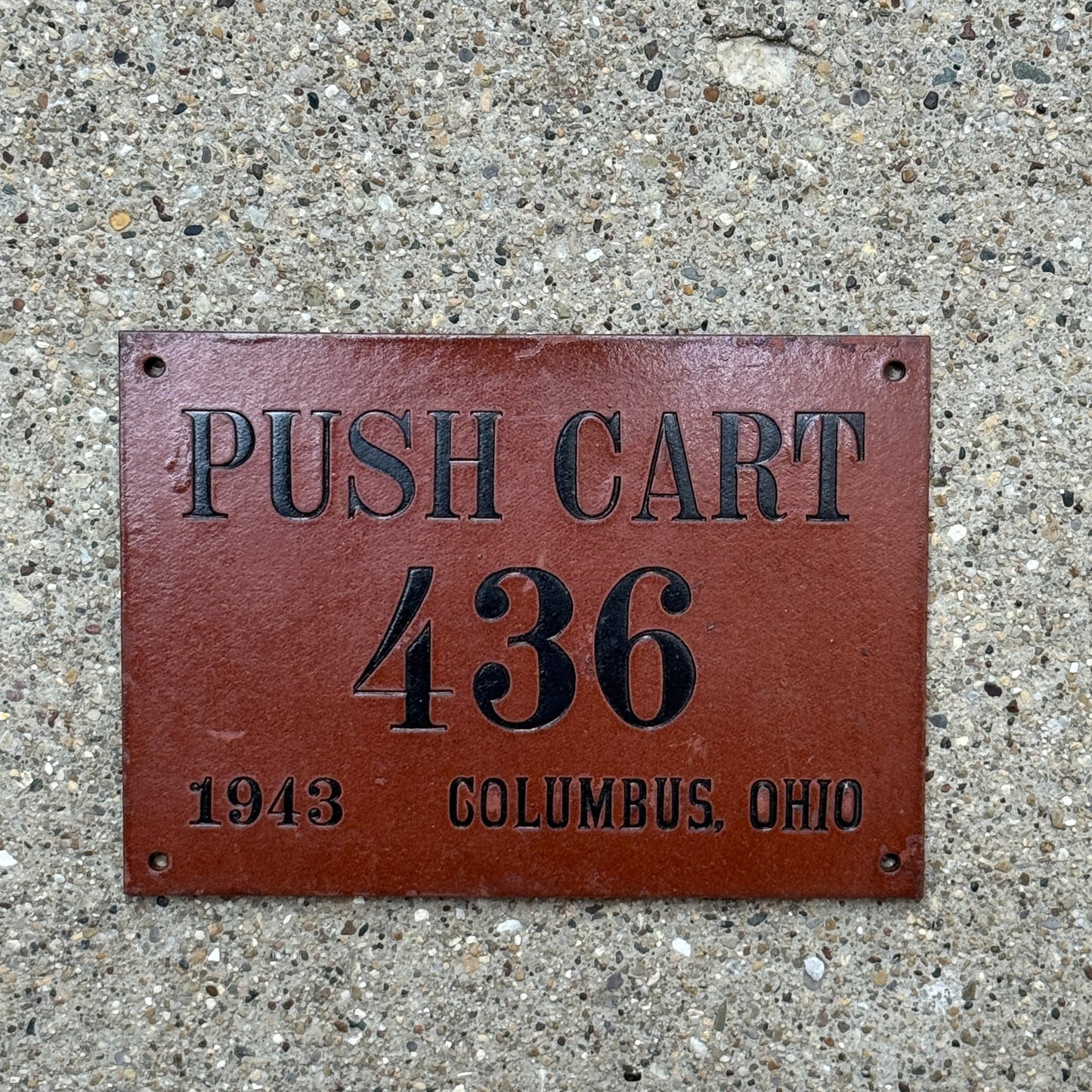 Photo of a 1943 Ohio Push Cart License Plate Auto Tag Garage Decor Vintage Columbus Wood Not Metal 436 with original patina